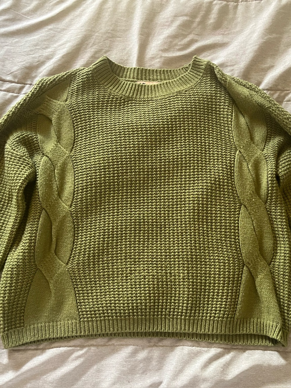 SO Olive Green Cable Crewneck Sweater